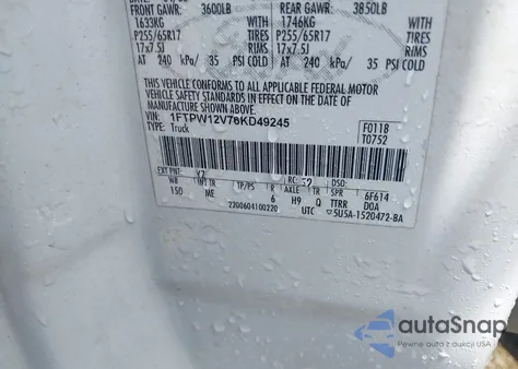 2006 Ford F-150 Lariat/Xlt из США, поврежденный, VIN 1FTPW12V76KD49245